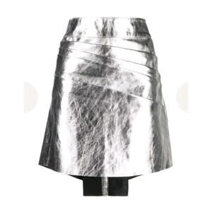 RTA Doris Ruched Zip Silver Leather Mini Skirt NWT SZ 2 $800 FARFETCH
